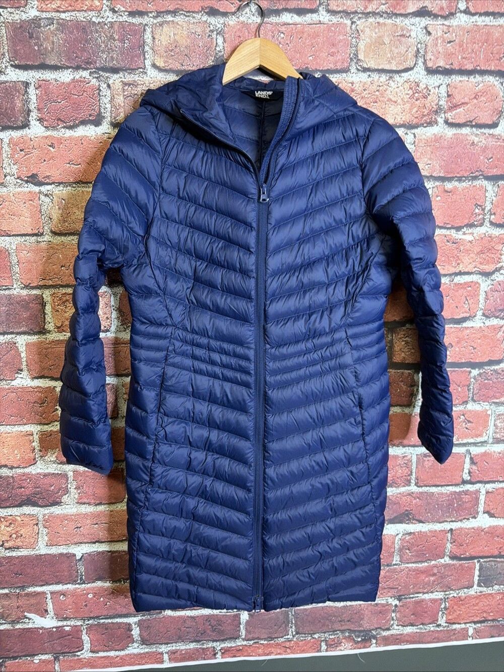 Lands End Wanderweight Ultralight Packable Long Down Coat Sz Small Blue